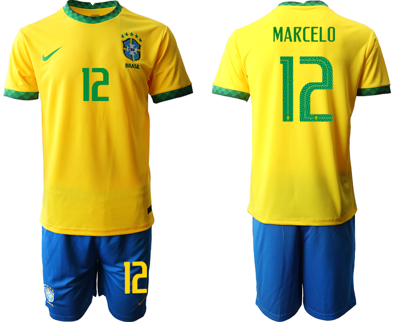 Men 2020-2021 Season National team Brazil home yellow #12 Soccer Jersey